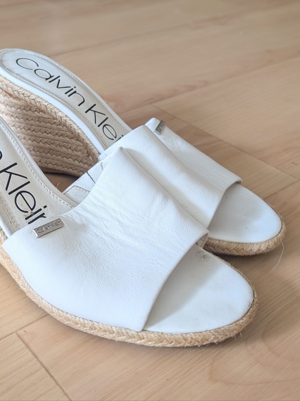 Calvin Klein Bandera White Leather  Wedge Slide Espadrille heela size 9